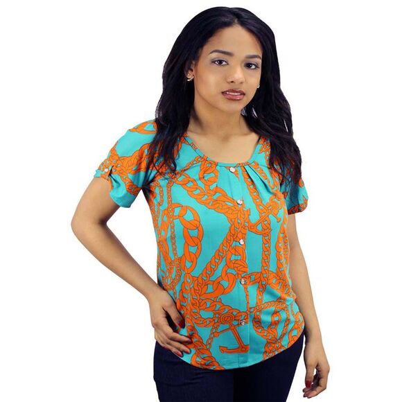 Nautical Faux Button Down Anchor Chain Blouse - Picture 2 of 3